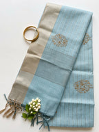 Chanderi saree in pastel shades and zari embroidery motifs