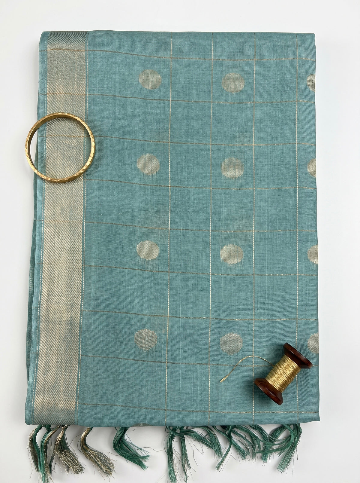 Chandani-Semi tussar saree with polka dot checkered weave design