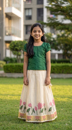 Soft brocade top & tissue ethnic skirt for girls