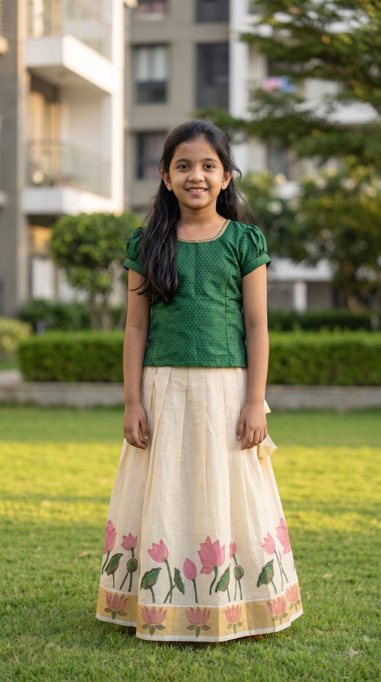 Soft brocade top & tissue ethnic skirt for girls