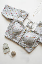 Multi colour thread and mirror embroidered tissue blouse