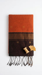 Avani-Maheswari Cotton Silk Saree-Burnt Orange and Espresso Pallu