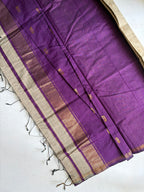 Ananya-Maheswari Cotton Silk Saree-Sand Beige and Royal Plum Pallu