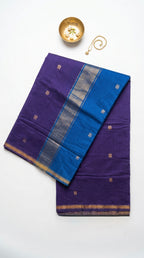 Nila-Maheswari Cotton Silk Saree-Violet and Cobalt Pallu