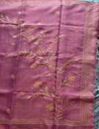 Linen tissue saree in zari work-Onion Pink