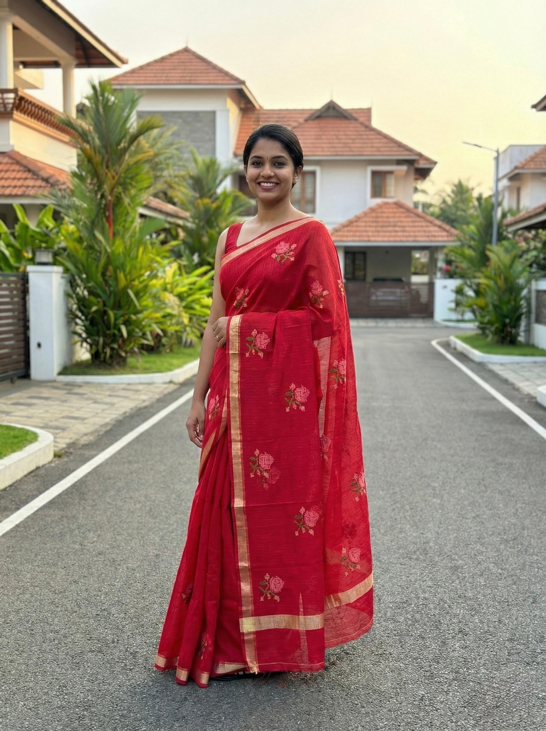 Kota Saree with crochet designed motifs
