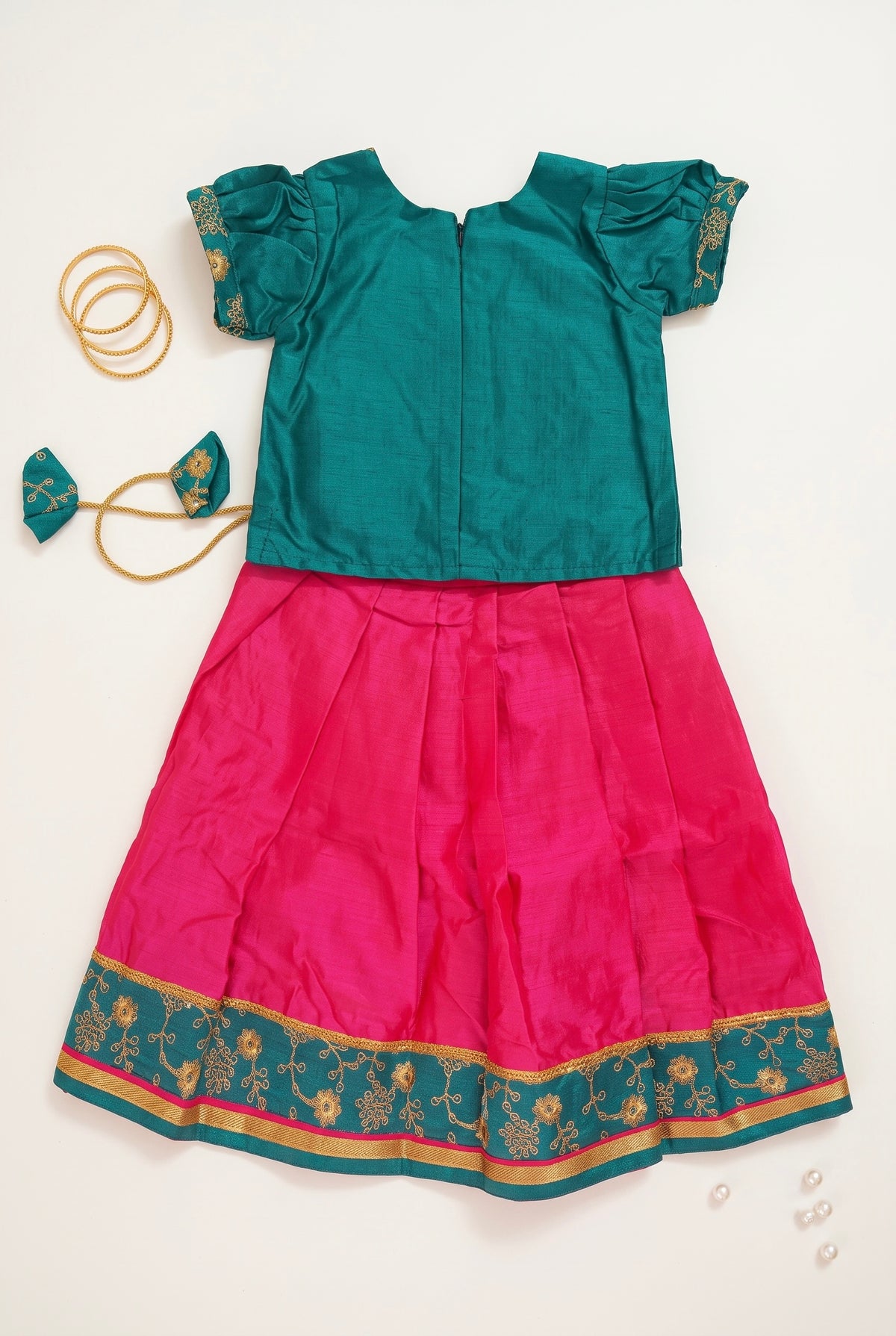 Mishti - Green pink ethnic skirt and top for girls