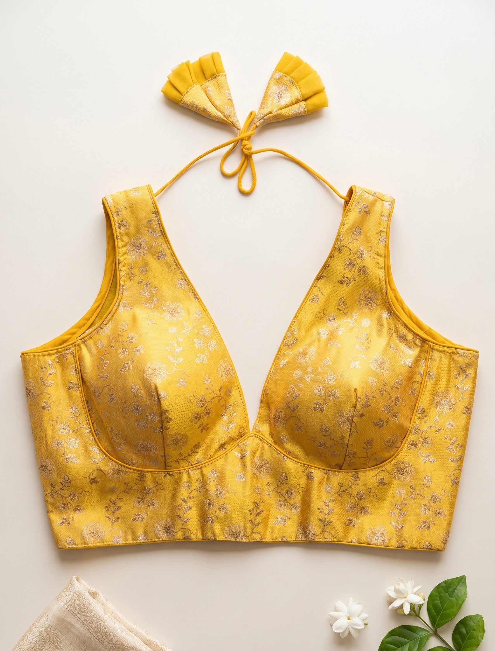 Manya-Brocade plunge neck sleeveless Blouse