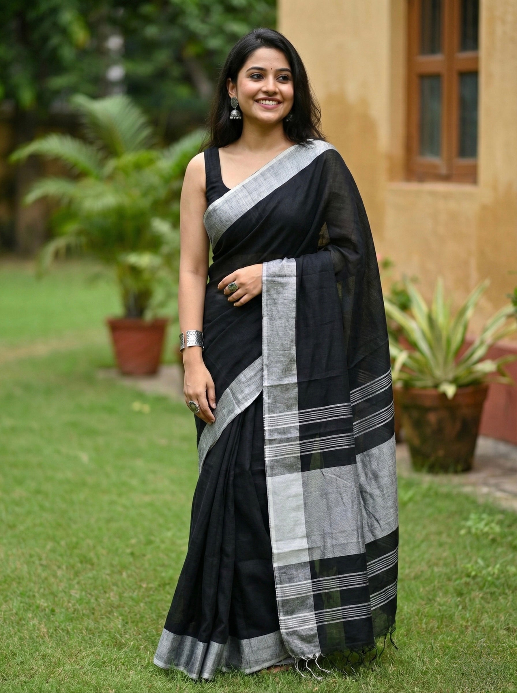 Linen Plain Saree