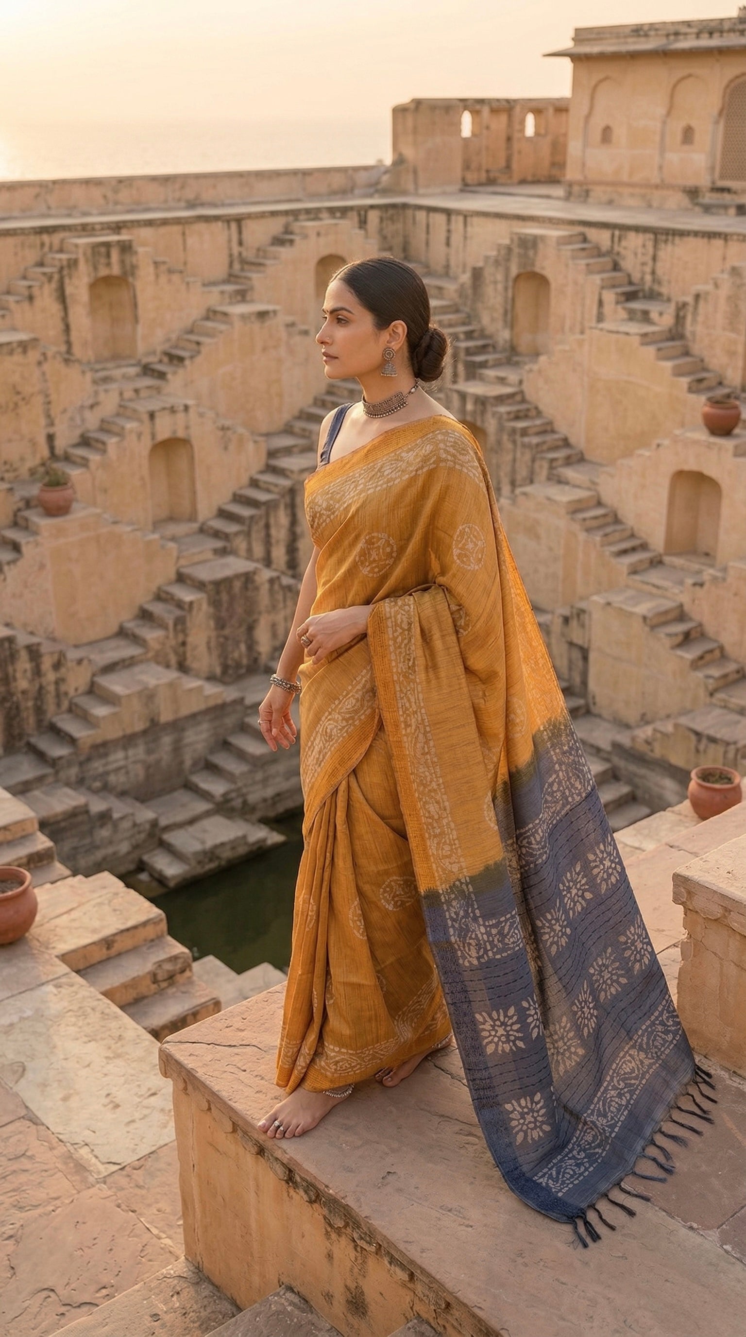 Semi tussar tissue saree in batik print