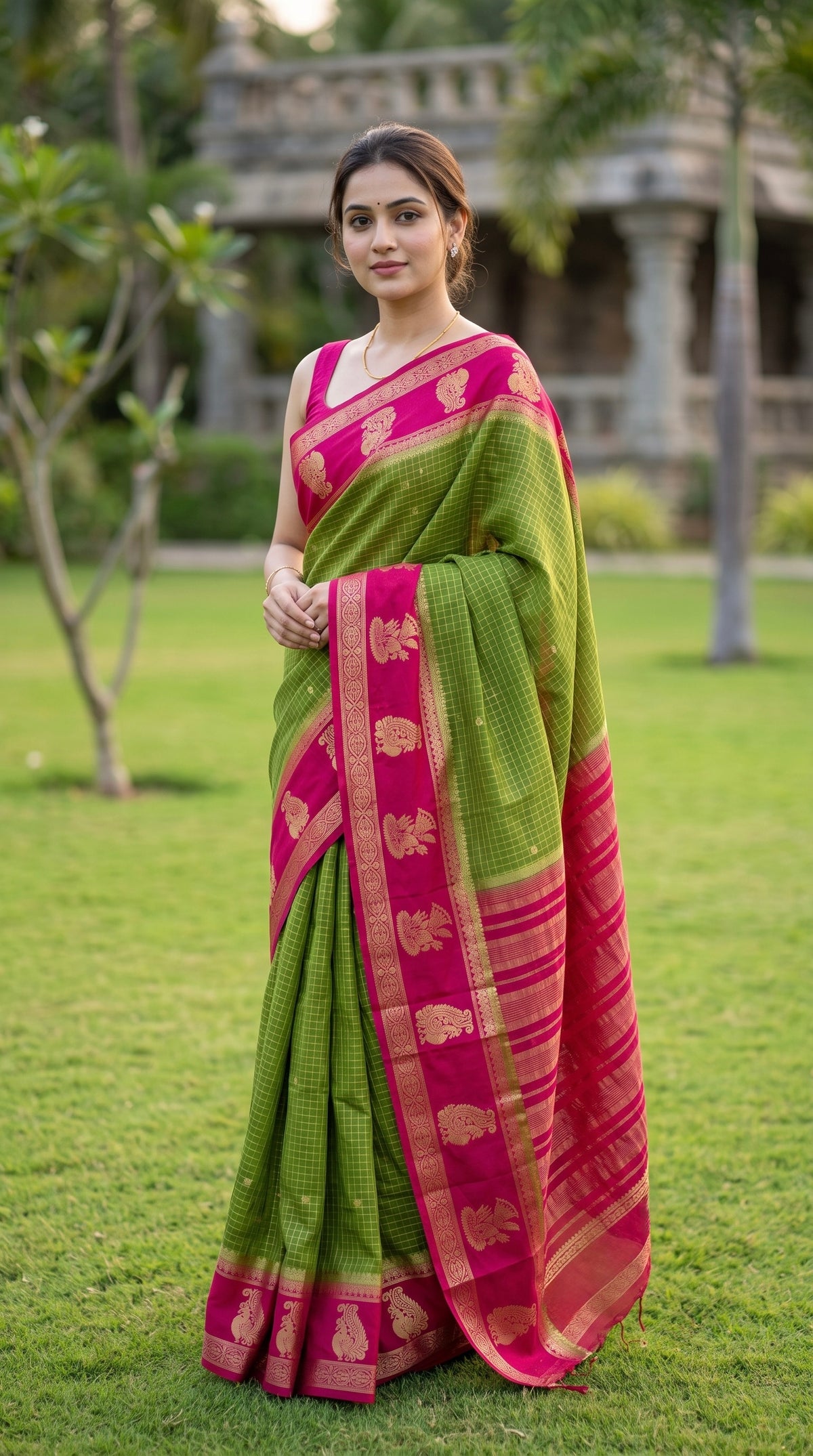 Ishani-Premium Crepe saree in double shade and checks pattern