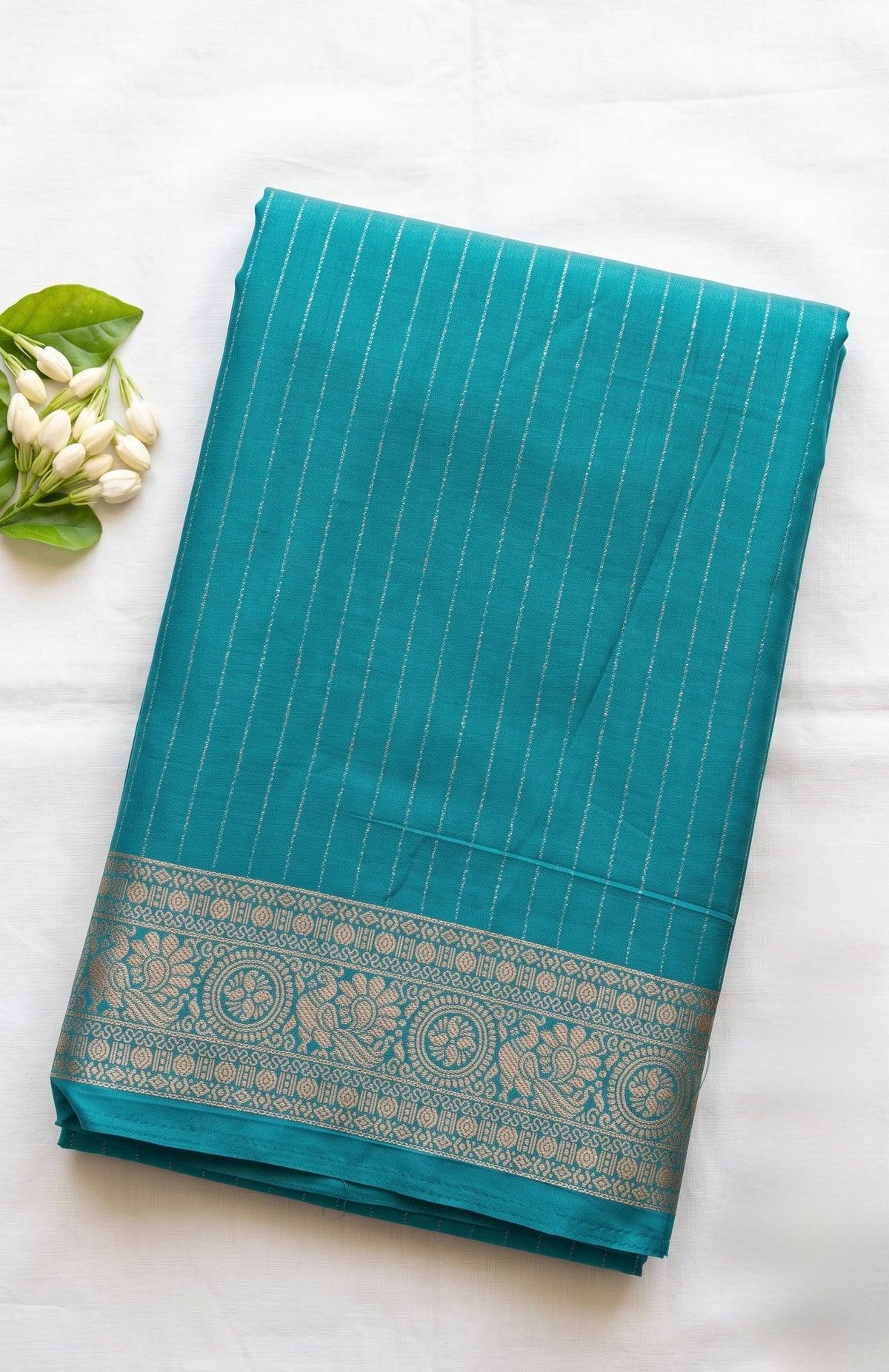 Viscose Crepe Solid saree with gold zari stripes