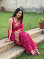 Dola silk saree with bandhani print