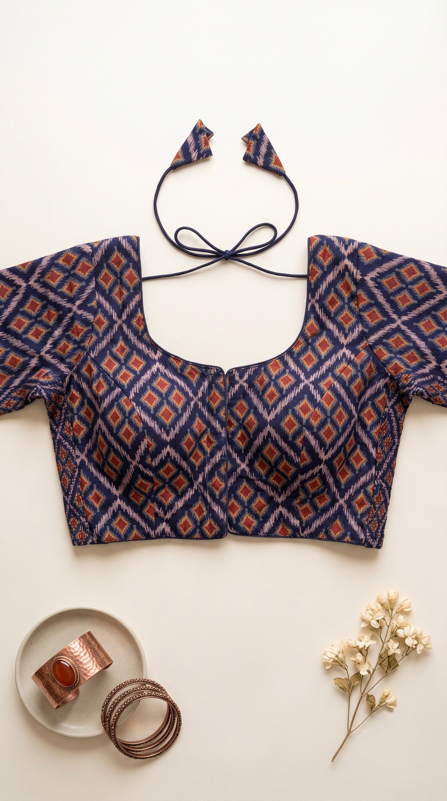 Aadya- Ikkat Stretchable Padded Blouse with Sleeves