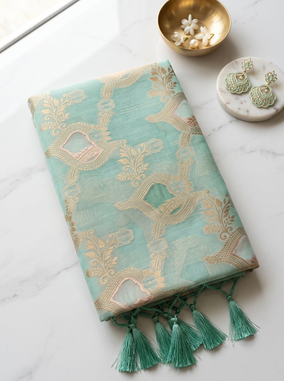 Orchid- Chanderi saree in pastel shades with woven zari and Floral pattern