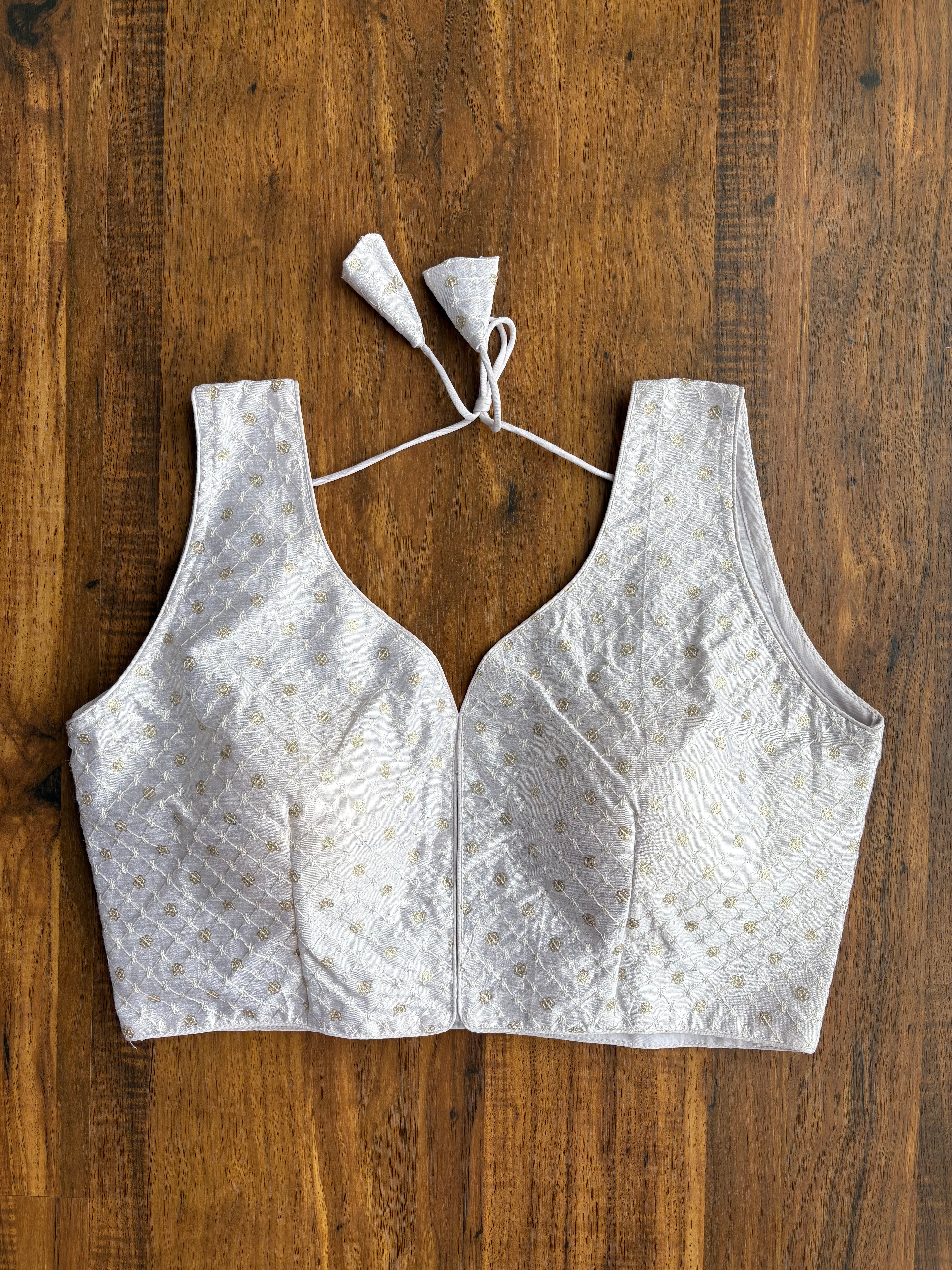 V-neck silk blouse with sequin work