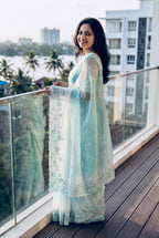 Ombre Organza saree with floral embroidery-Pastel Blue