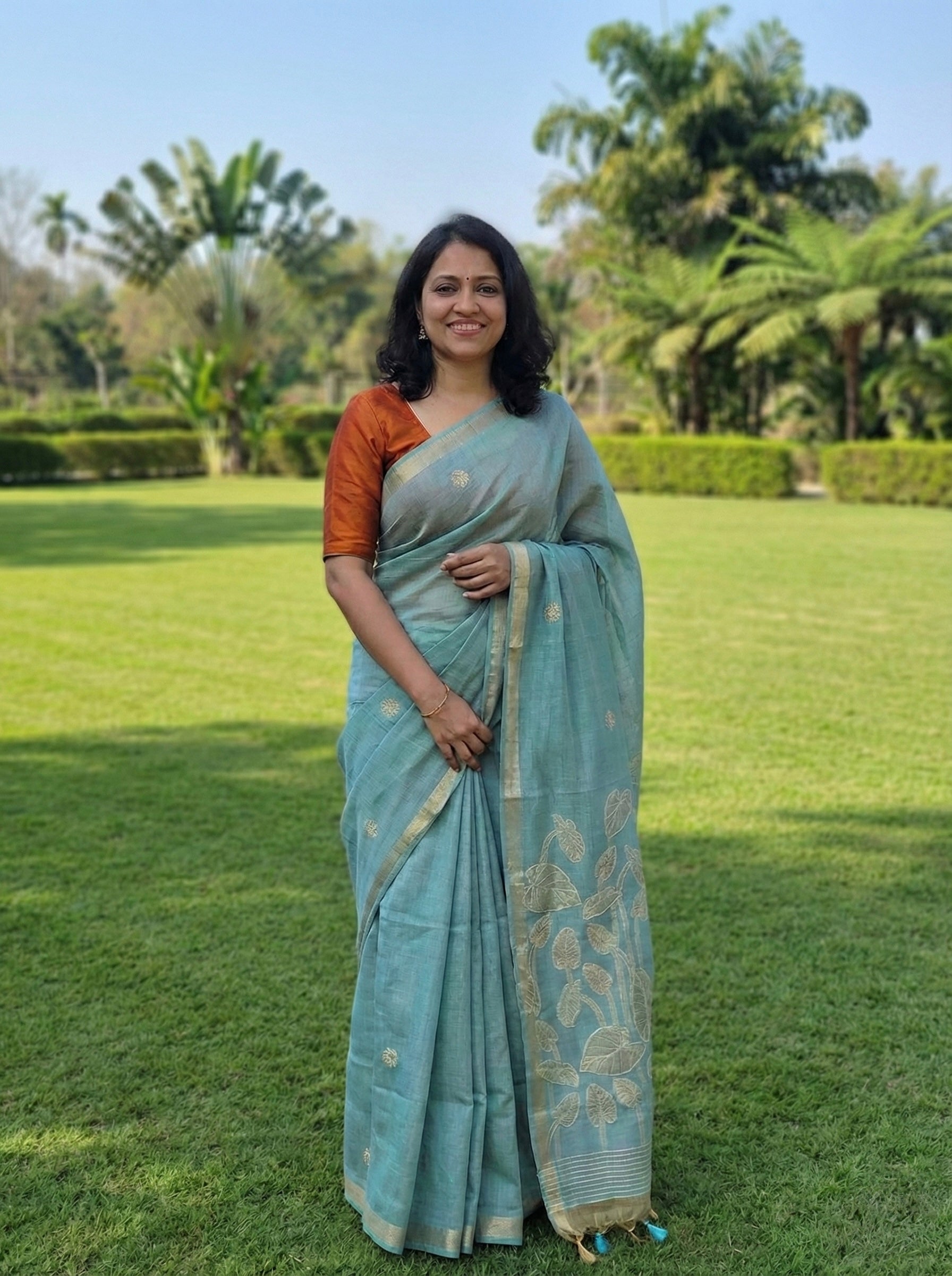 Chanderi saree with woven thread work