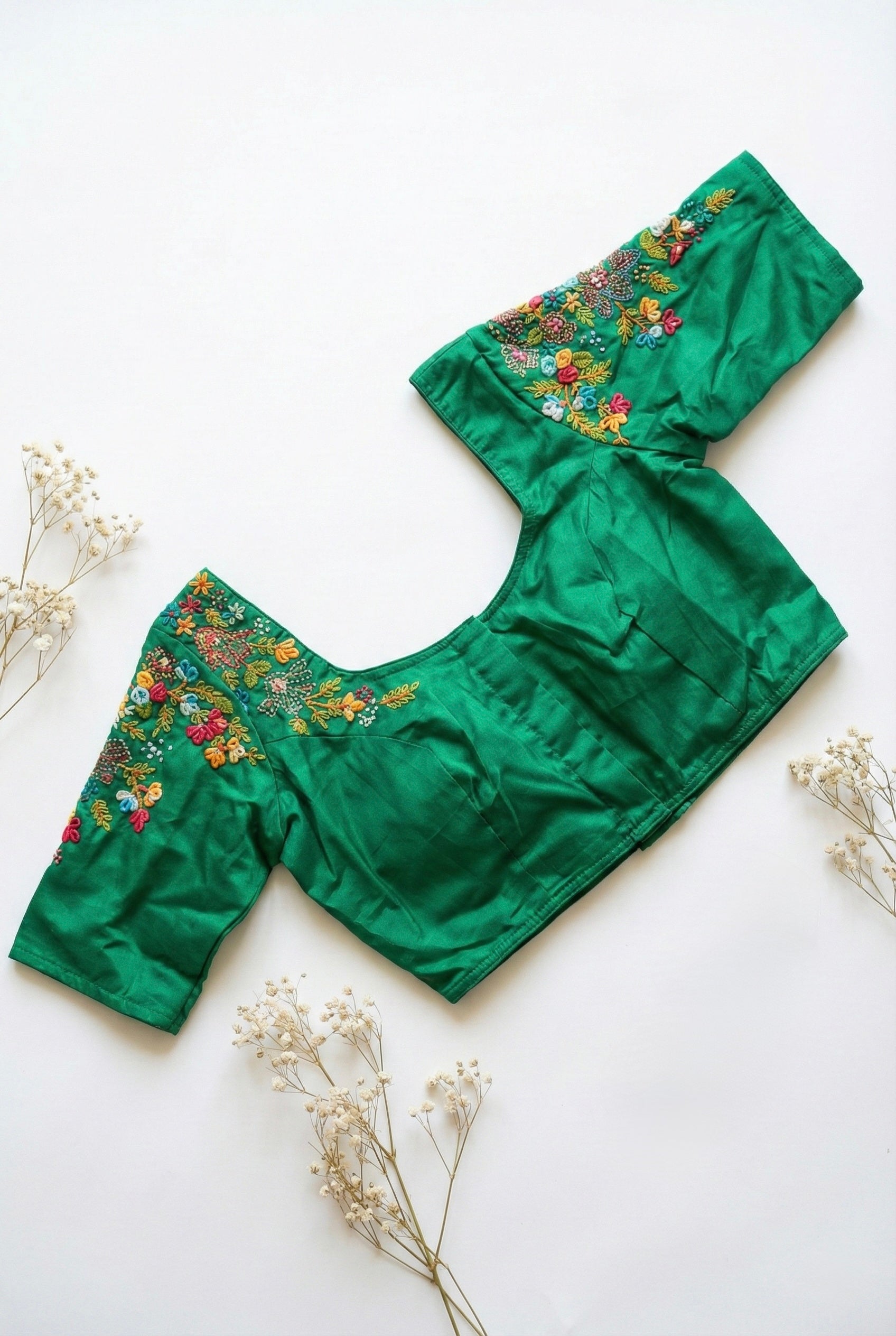 Thread and Bullion Embroidered Half Sleeve Non padded Blouse