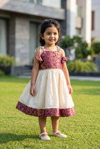 Gulabo - Cotton and Brocade Majenta ethnic frock with tie for girls