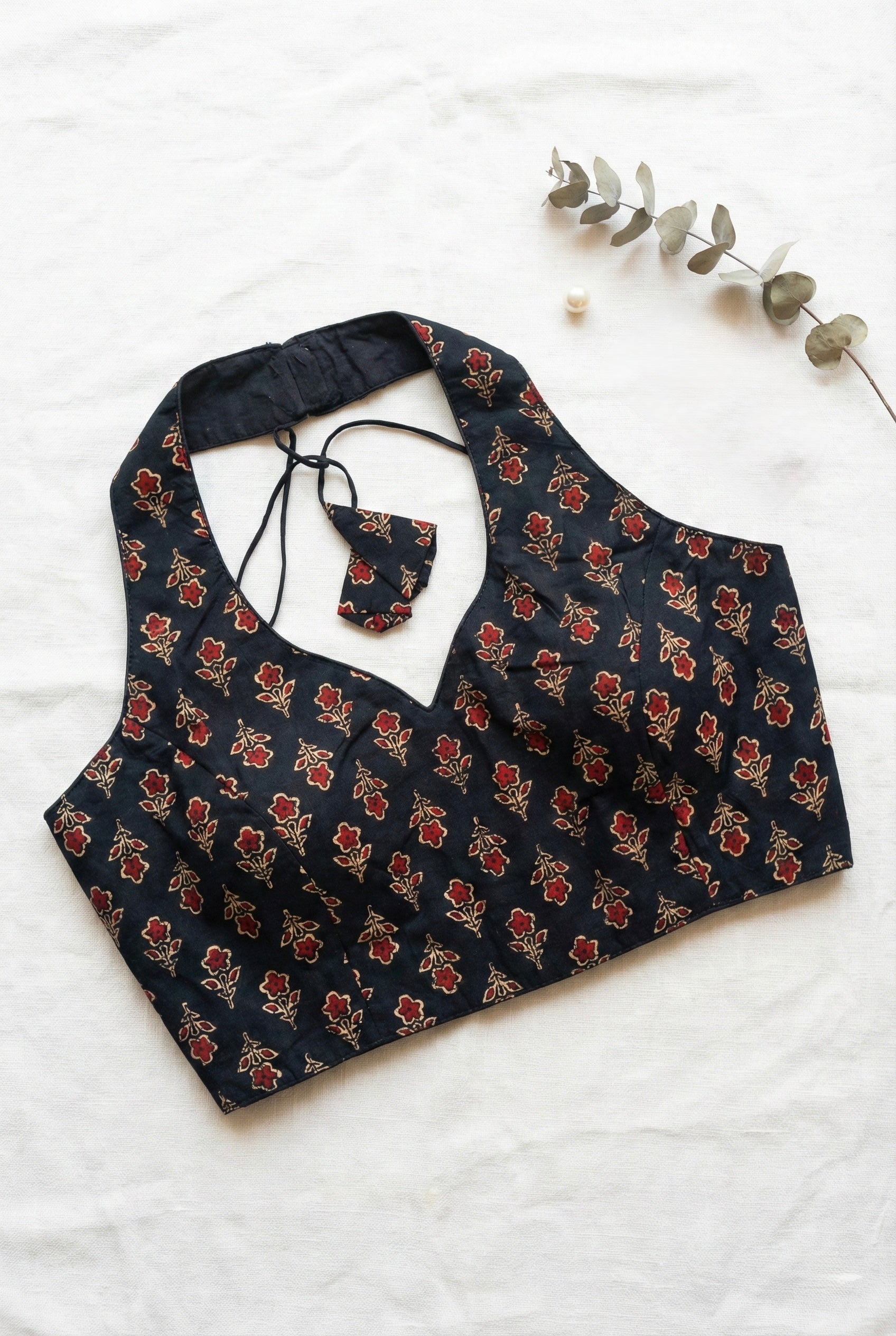 Ajrakh Cotton Halter neck Backless Padded Blouse