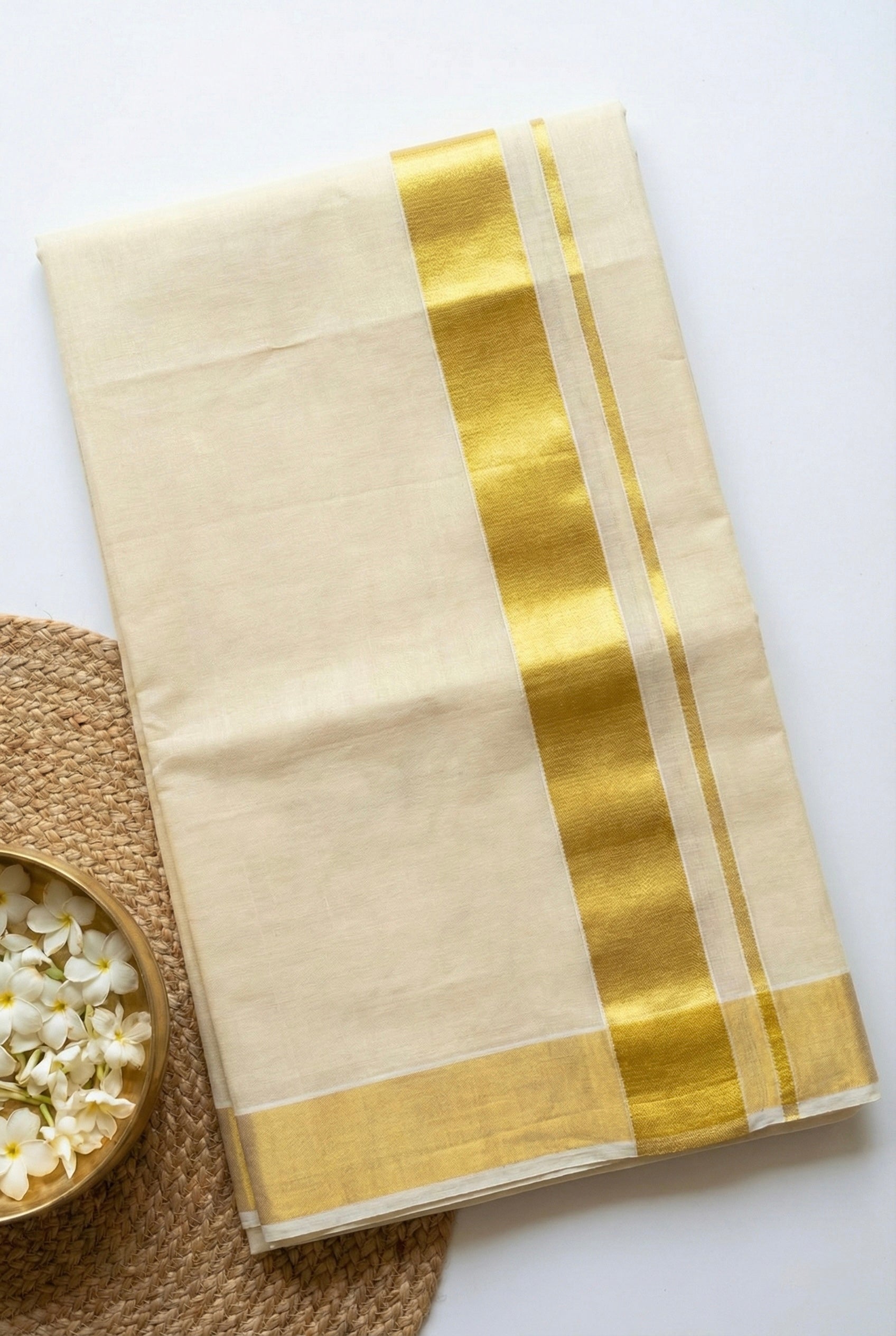 Kerala plain tissue saree with golden zari