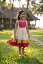 Manjari- Ivory & Pink ethnic frock for girls