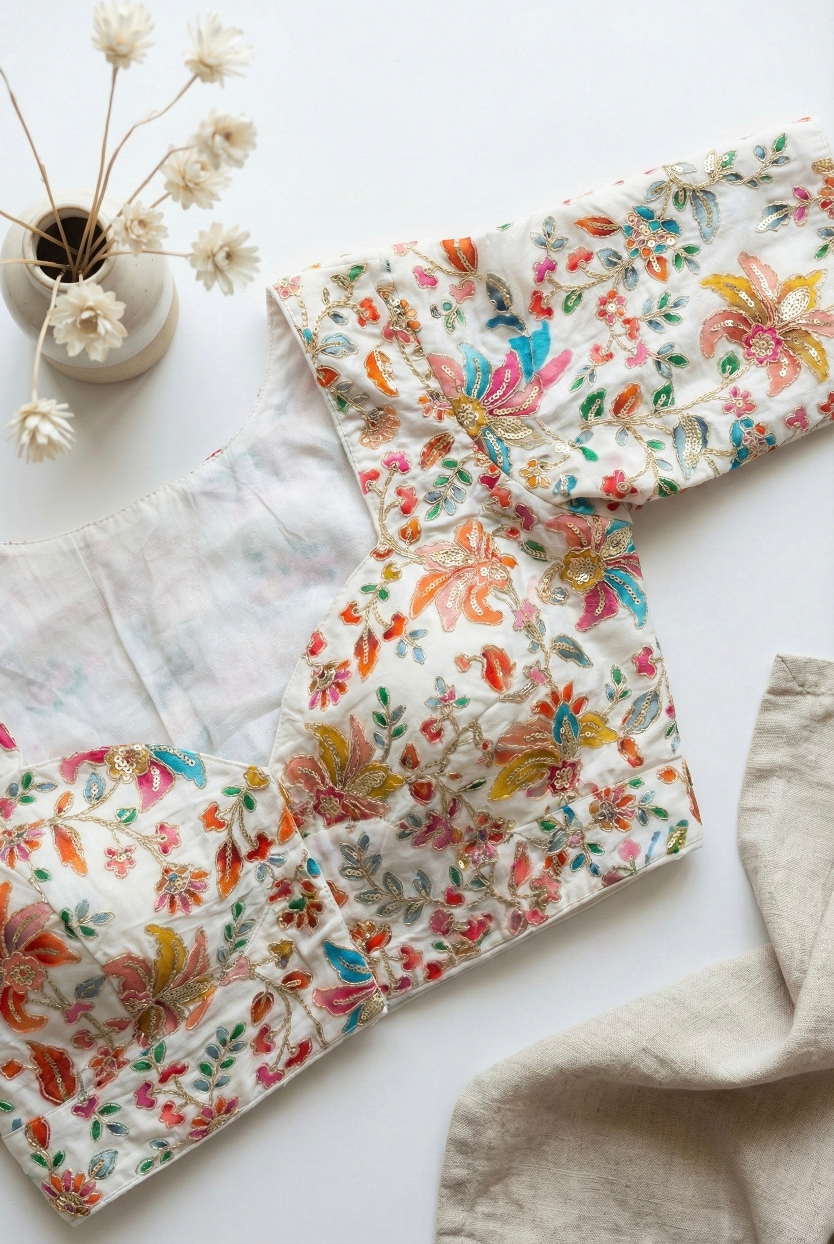 Multicolour print and sequin blouse