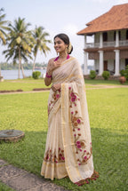 Alekhya - Kerala kasavu saree with handpainted floral bouquet design
