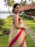 Kerala tissue saree with Pink Border