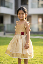Rosa- Gold tissue ethnic frock with tie for girls