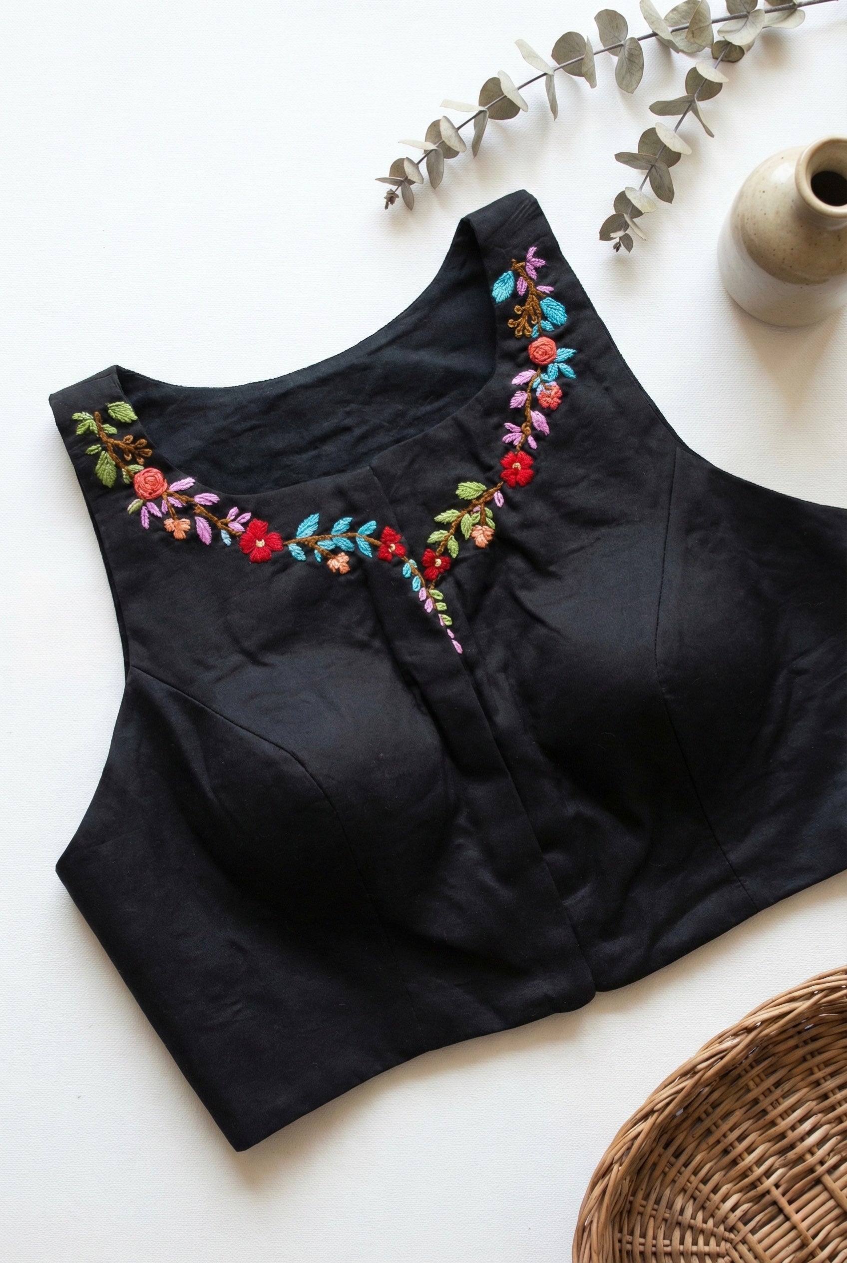 Thread and Bullion embroidered Sleeveless Padded Blouse