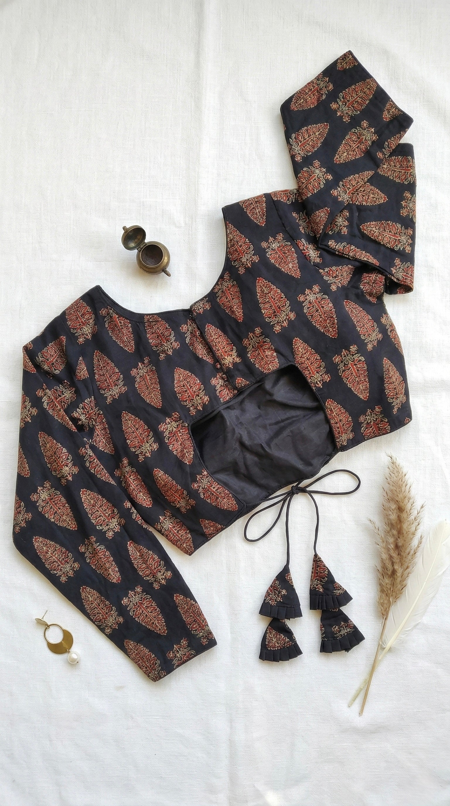 Ajrakh Handblock Cotton Long Sleeve Padded Blouse