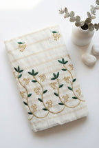 Kerala embroidered saree in gold stripes and thread work