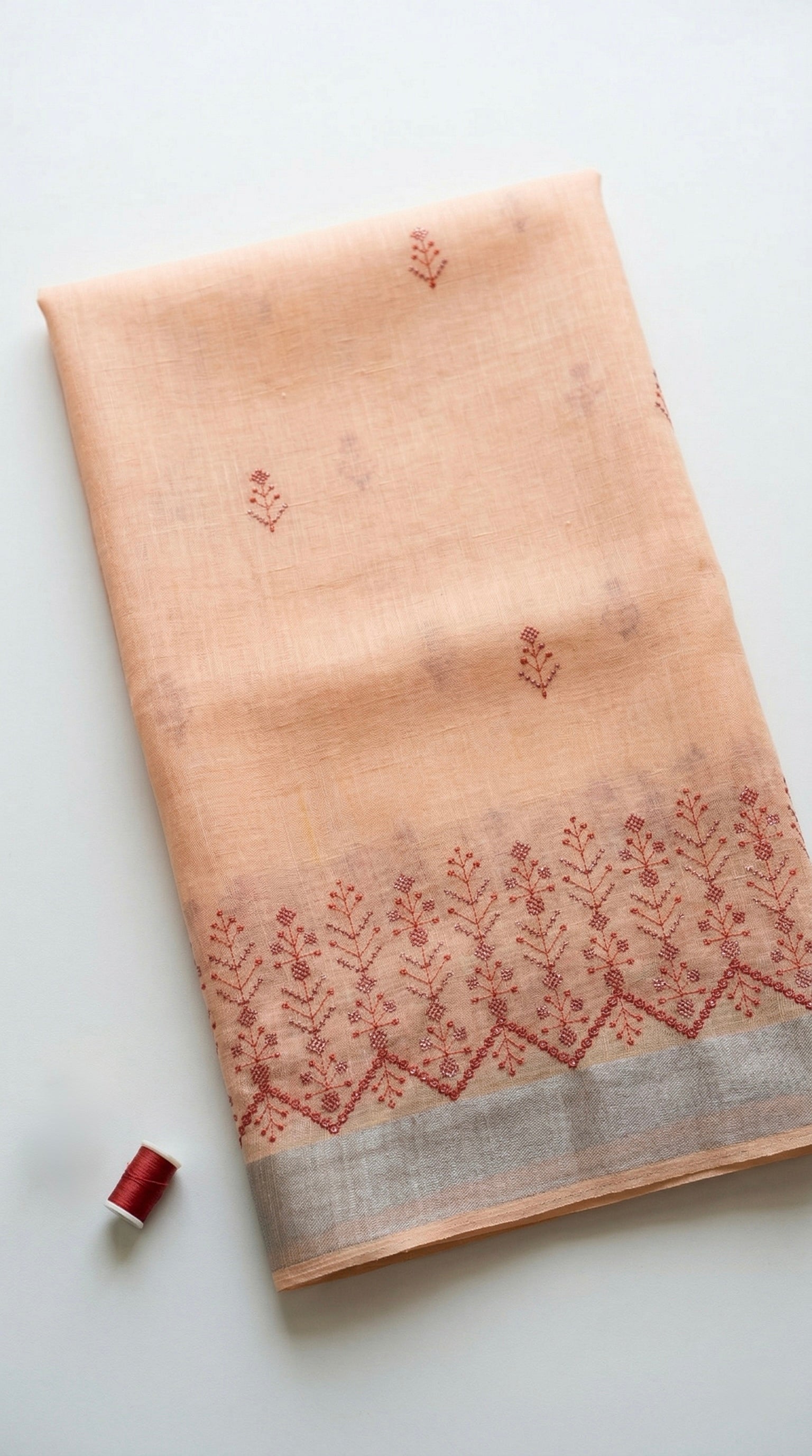 Soft linen saree with embroidered border