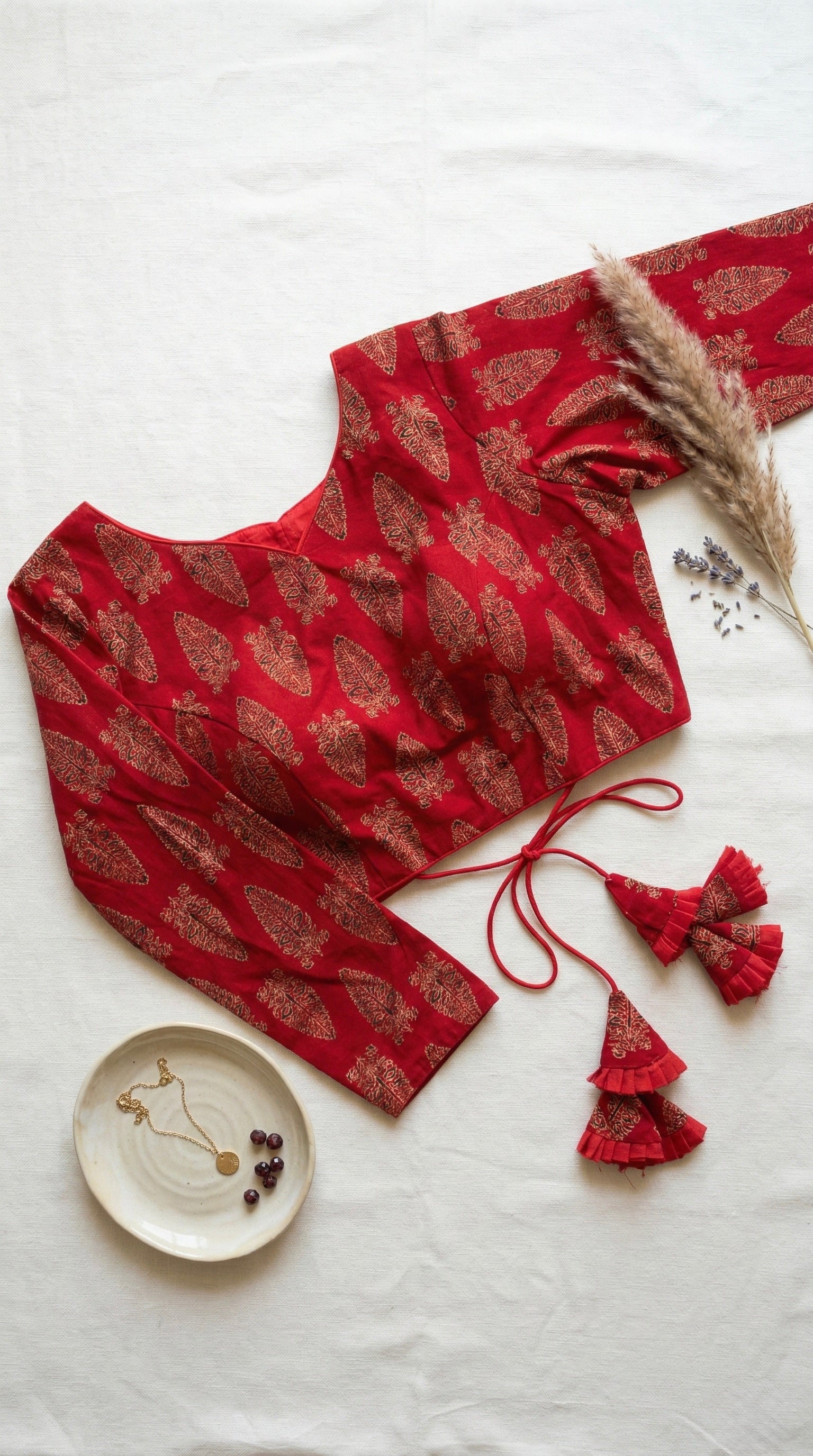 Ajrakh Handblock Cotton Long Sleeve Padded Blouse