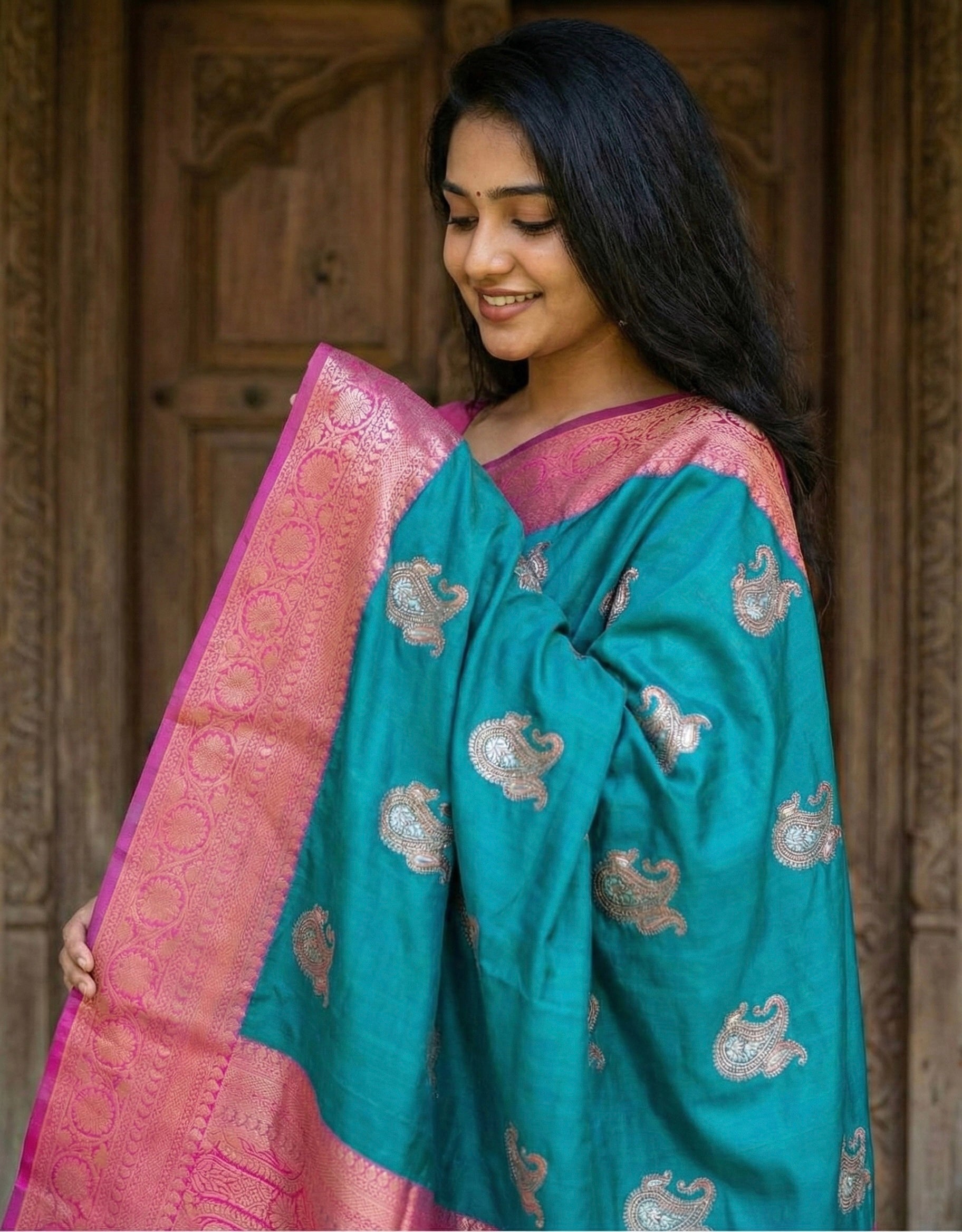 Soft Silk saree with Meenakari Motifs