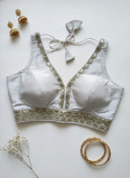 V-neck silk blouse with sequin work