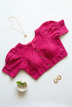 Hakoba V neck Puff Sleeve Solid Blouse