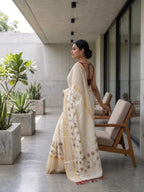 Kerala kasavu saree with handpainted floral design