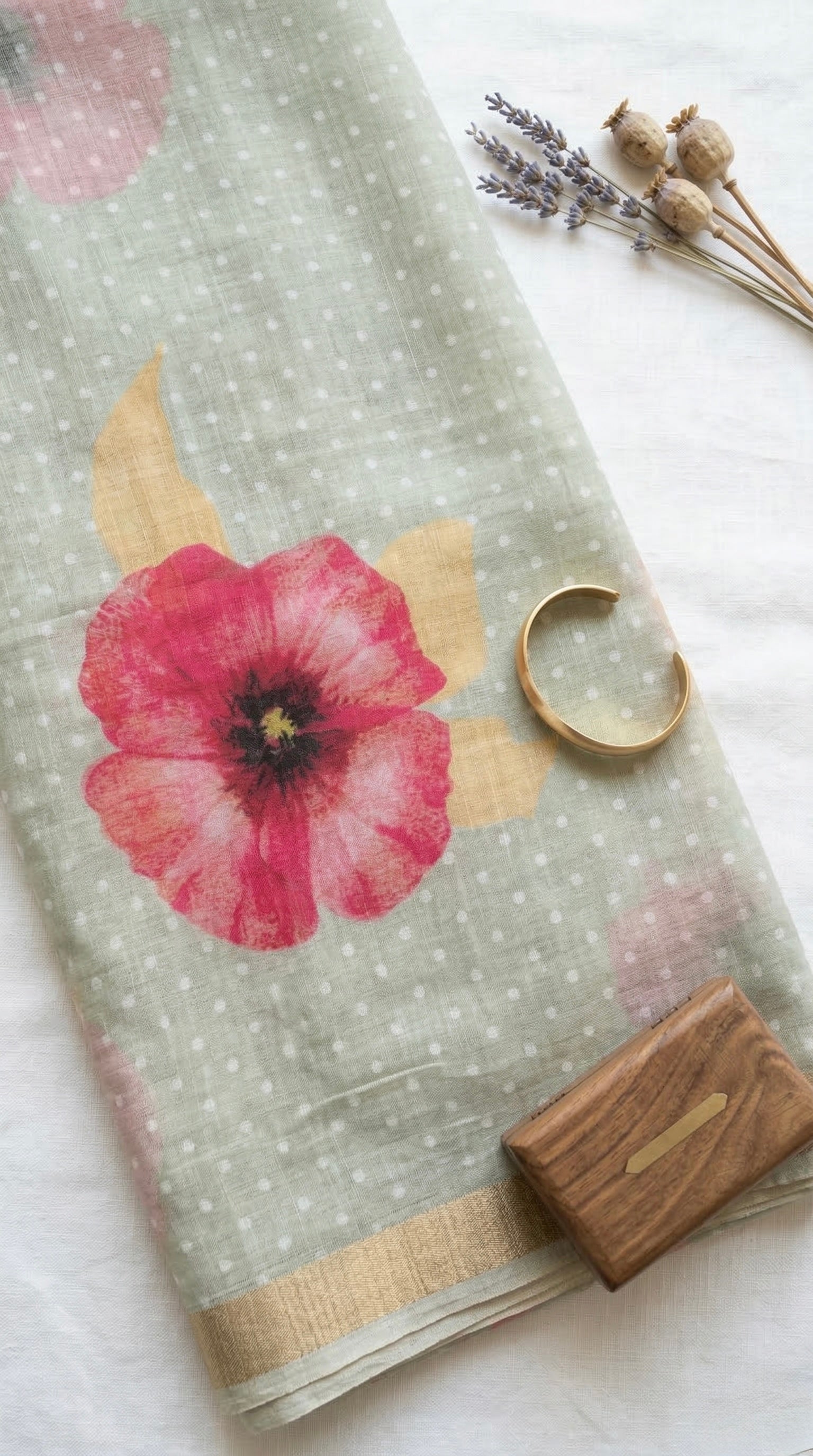 Linen Cotton floral print saree