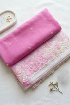 Ombre Organza saree with floral embroidery-Pastel Pink
