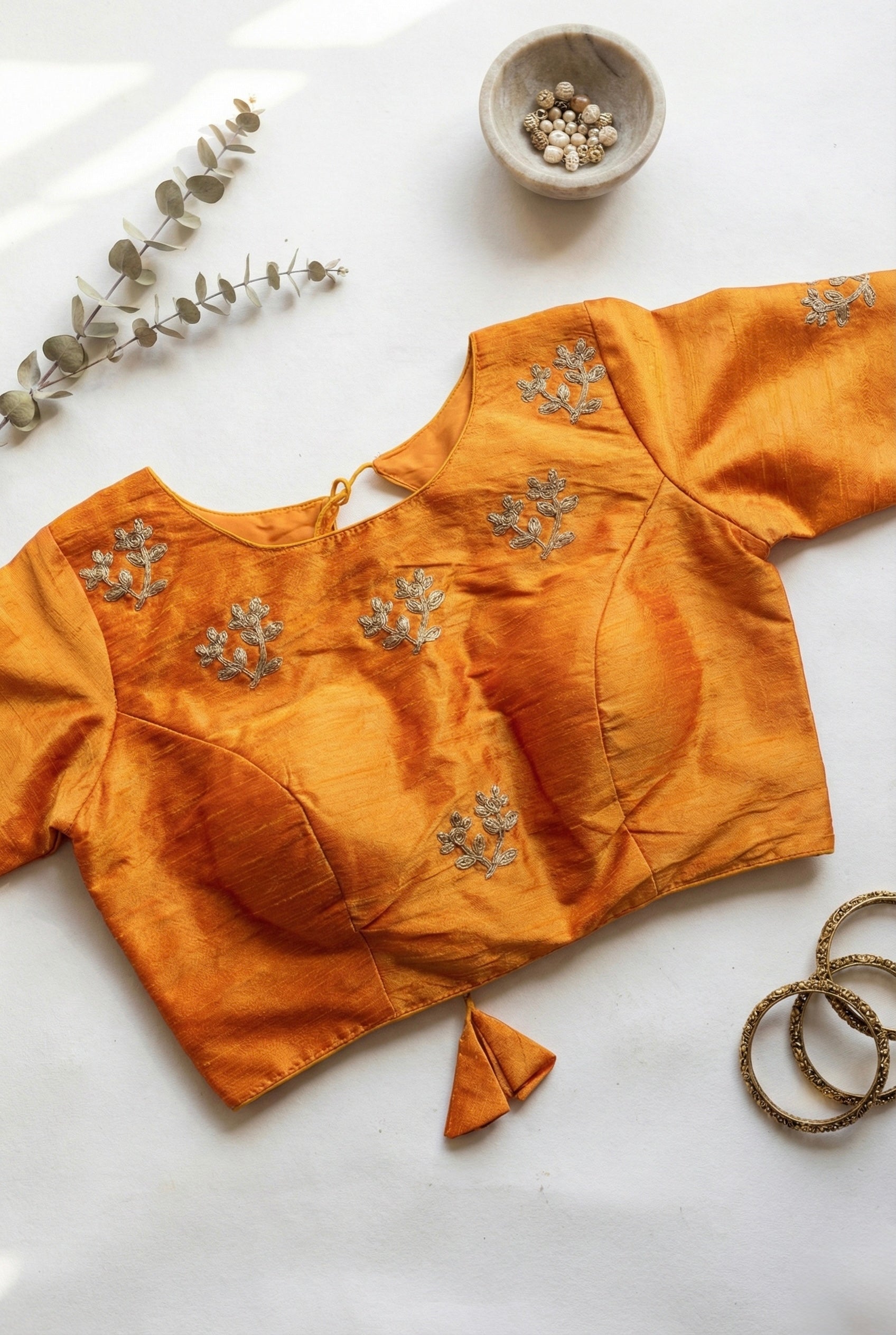 Zari embroidered boat neck silk blouse