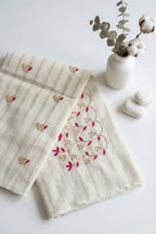 Kerala embroidered saree in gold stripes and thread work