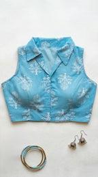 Jal - Aqua Blue Jaipur print collared blouse