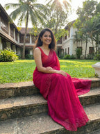 Viscose Organza saree with scalloped embroidered borders