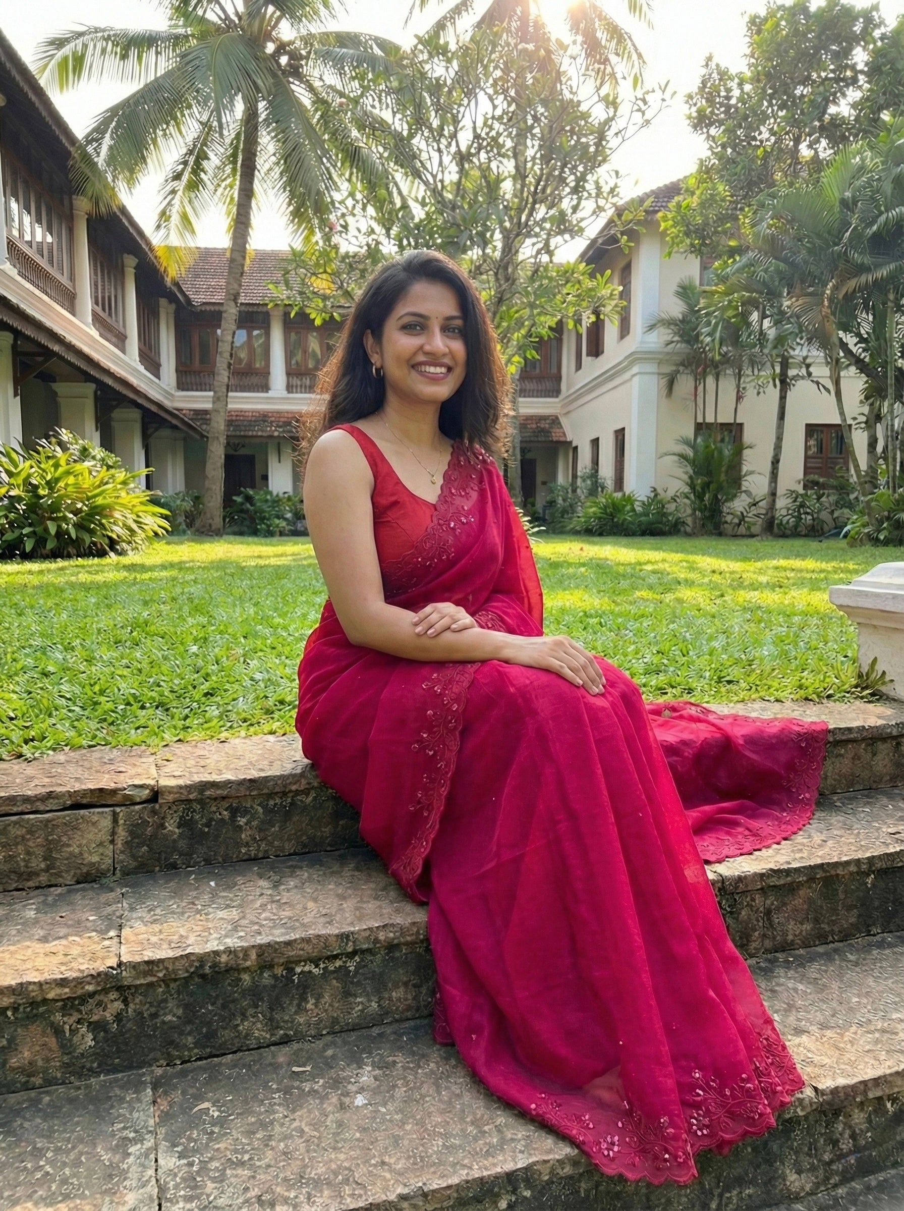 Viscose Organza saree with scalloped embroidered borders