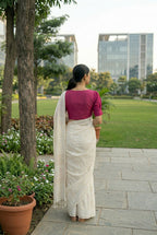 Hakoba V neck Puff Sleeve Solid Blouse