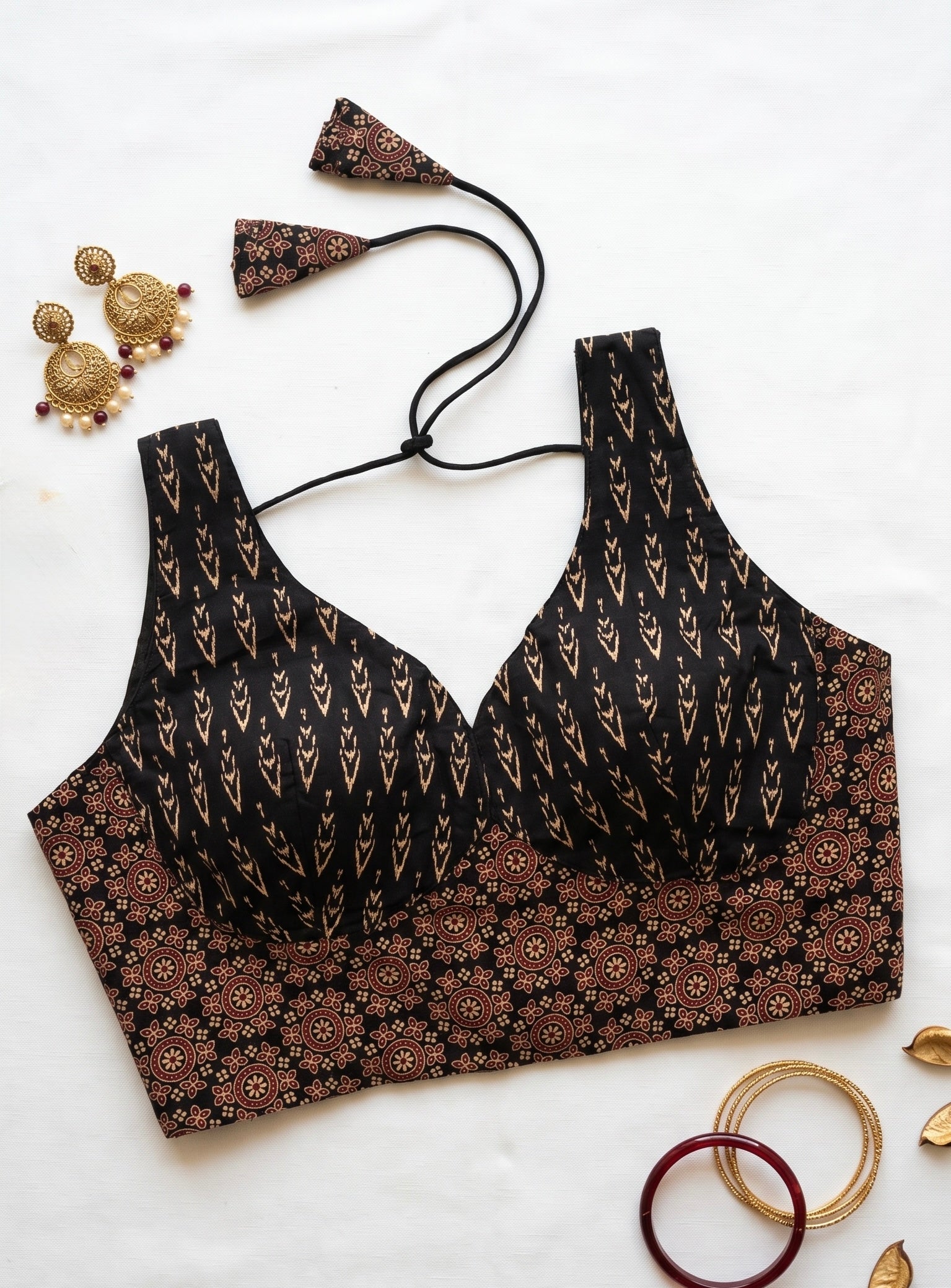 Ajrakh structured V-neck blouse