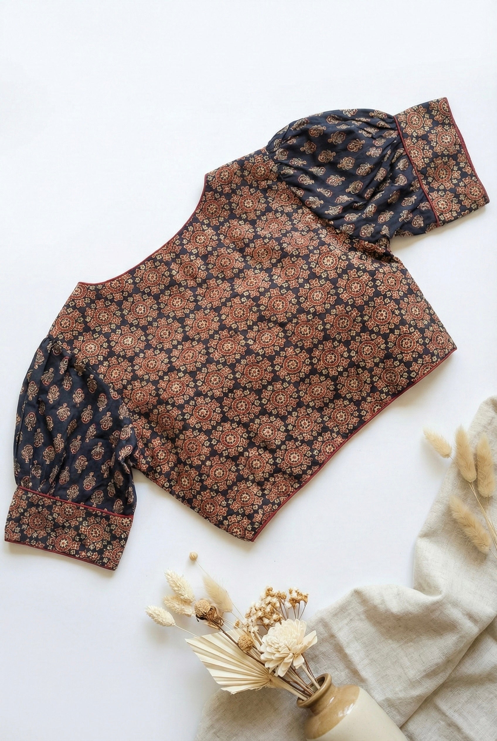 Ajrakh puff sleeve padded blouse